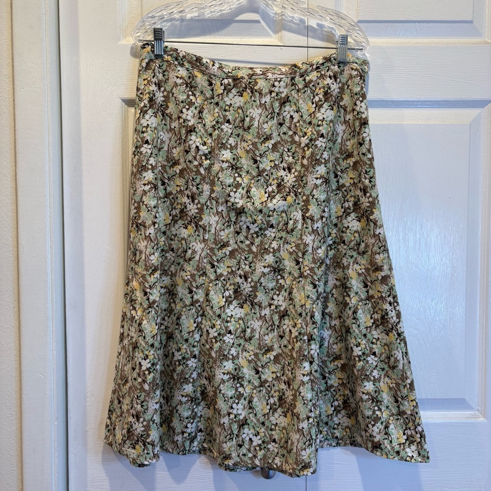 Christopher & Banks Brown & Green Floral Skirt - Size 12P
